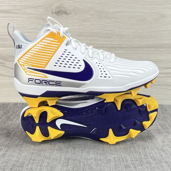 Nike Forcé Savage Pro LSU TIGERS White Football Cleats Mens Sz 13 ( FJ5748-105 )